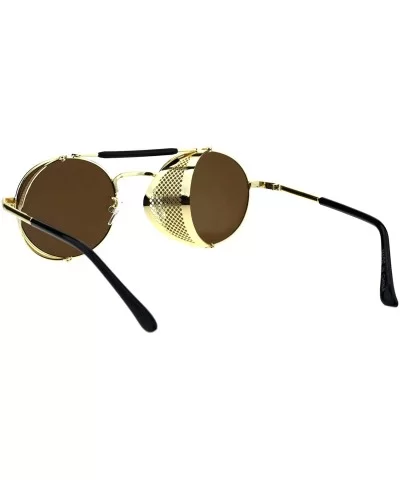 Vintage Steampunk Fashion Sunglasses Folding Side Cover Round Frame - Gold (Brown) - CH18GMS9MUT $17.36 Round