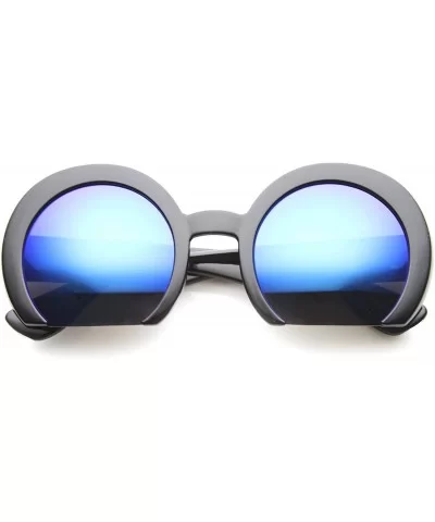 Women's Oversize Semi-Rimless Flat Bottom Mirror Lens Round Sunglasses 56mm - Shiny Black / Blue Mirror - C012I21SM55 $13.09 ...