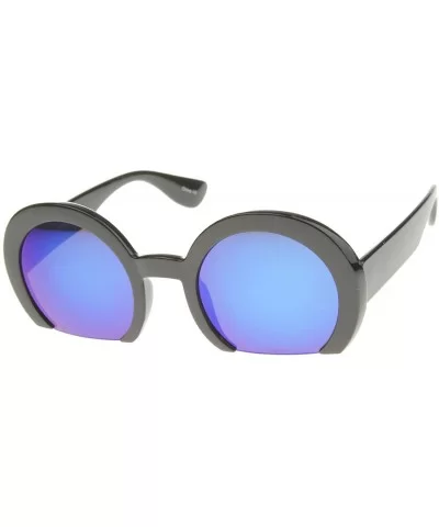 Women's Oversize Semi-Rimless Flat Bottom Mirror Lens Round Sunglasses 56mm - Shiny Black / Blue Mirror - C012I21SM55 $13.09 ...