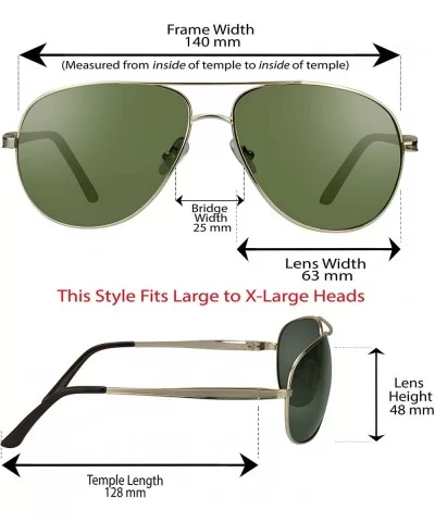 Aviator Big & Tall Sunglasses Extra Large and Wide Fit - Gold - CY11XMF2QCH $16.97 Aviator