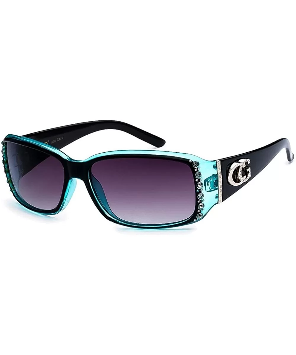 CG Eyewear Medium Retangle Shape Rhinestone Sunglasses for Women Black - Blue - C6180ONO2QA $37.13 Rectangular