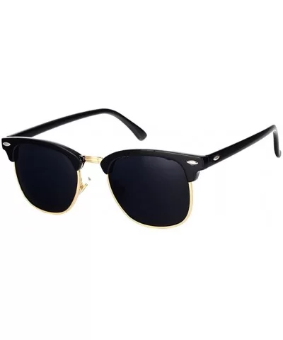 Classic Semi Rimless Polarized Sunglasses with Metal Rivets - Black/Gold Rimmed - CL12N1IRU2J $17.16 Semi-rimless