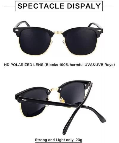 Classic Semi Rimless Polarized Sunglasses with Metal Rivets - Black/Gold Rimmed - CL12N1IRU2J $17.16 Semi-rimless