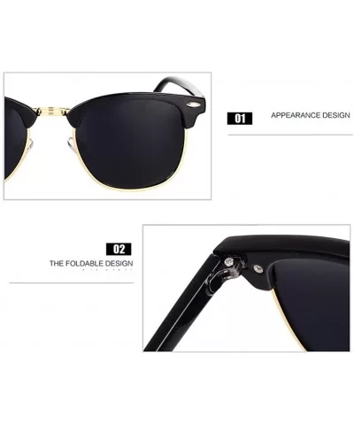 Classic Semi Rimless Polarized Sunglasses with Metal Rivets - Black/Gold Rimmed - CL12N1IRU2J $17.16 Semi-rimless