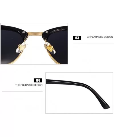 Classic Semi Rimless Polarized Sunglasses with Metal Rivets - Black/Gold Rimmed - CL12N1IRU2J $17.16 Semi-rimless