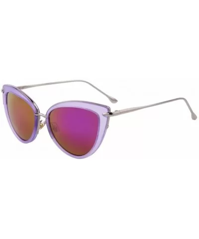 Women UV400 Cat Eye Glass Oval Alloy Frame Mirror Lens Sunglasses - Purple - C417YUWAXE7 $18.53 Rimless