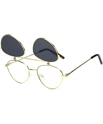 Flip Up Sunglasses Clear Glasses Under Rounded Triangular Metal Frame - Gold (Black) - CP18ZO7WDYN $17.46 Round