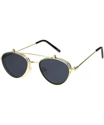 Flip Up Sunglasses Clear Glasses Under Rounded Triangular Metal Frame - Gold (Black) - CP18ZO7WDYN $17.46 Round