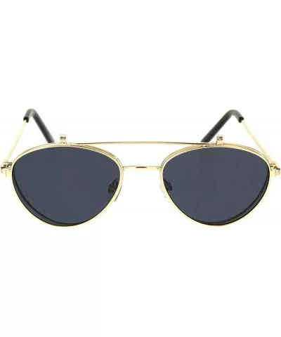 Flip Up Sunglasses Clear Glasses Under Rounded Triangular Metal Frame - Gold (Black) - CP18ZO7WDYN $17.46 Round