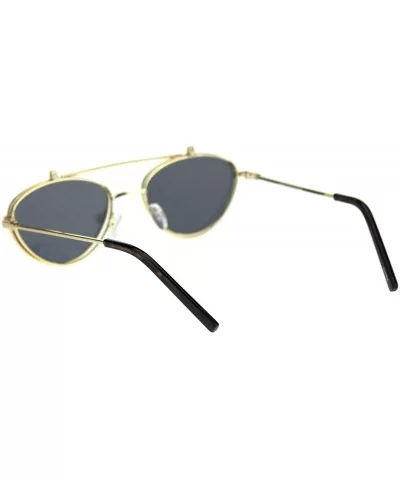 Flip Up Sunglasses Clear Glasses Under Rounded Triangular Metal Frame - Gold (Black) - CP18ZO7WDYN $17.46 Round