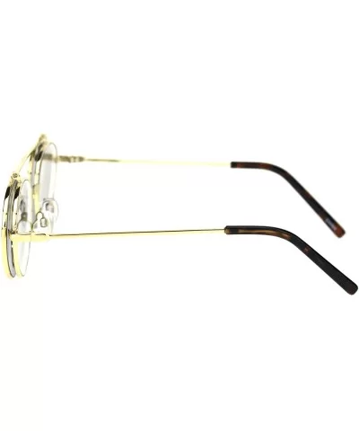 Flip Up Sunglasses Clear Glasses Under Rounded Triangular Metal Frame - Gold (Black) - CP18ZO7WDYN $17.46 Round