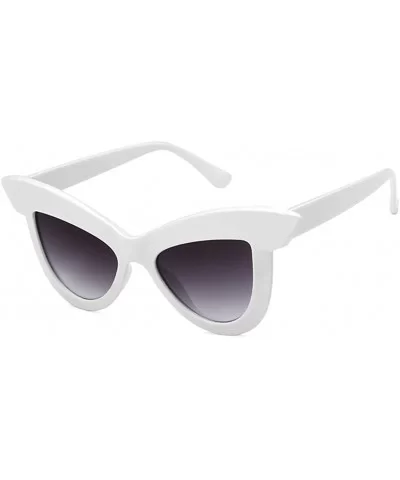 Oversized Cat Eye Frame UV400 Womens Sunglasses - Black Fashion Trend Eyewear - White - CK18SMT2T63 $12.87 Oversized