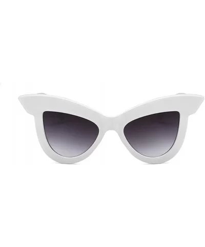 Oversized Cat Eye Frame UV400 Womens Sunglasses - Black Fashion Trend Eyewear - White - CK18SMT2T63 $12.87 Oversized