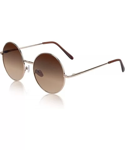 Oversized Round Sunglasses Retro Circle Hippie Glasses UV400 Protection - Brown Gradient Lens - C818S6WM5SY $12.32 Round