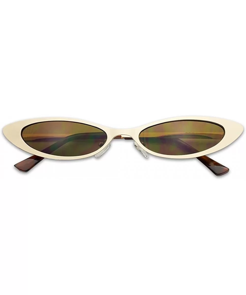 Small Narrow Thin Flat Metal Frame Oval 90's Vintage Cat Eye Slim Sun Glasses - Gold Frame - Brown - CB18COQIGIA $13.07 Oval