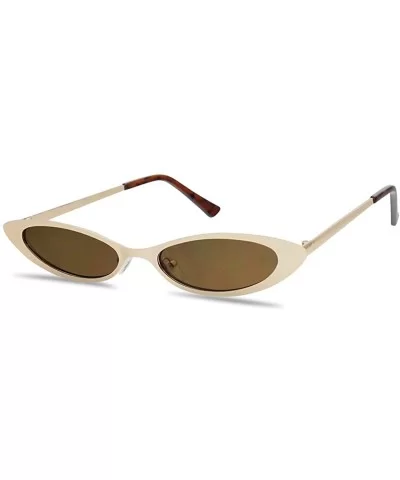 Small Narrow Thin Flat Metal Frame Oval 90's Vintage Cat Eye Slim Sun Glasses - Gold Frame - Brown - CB18COQIGIA $13.07 Oval