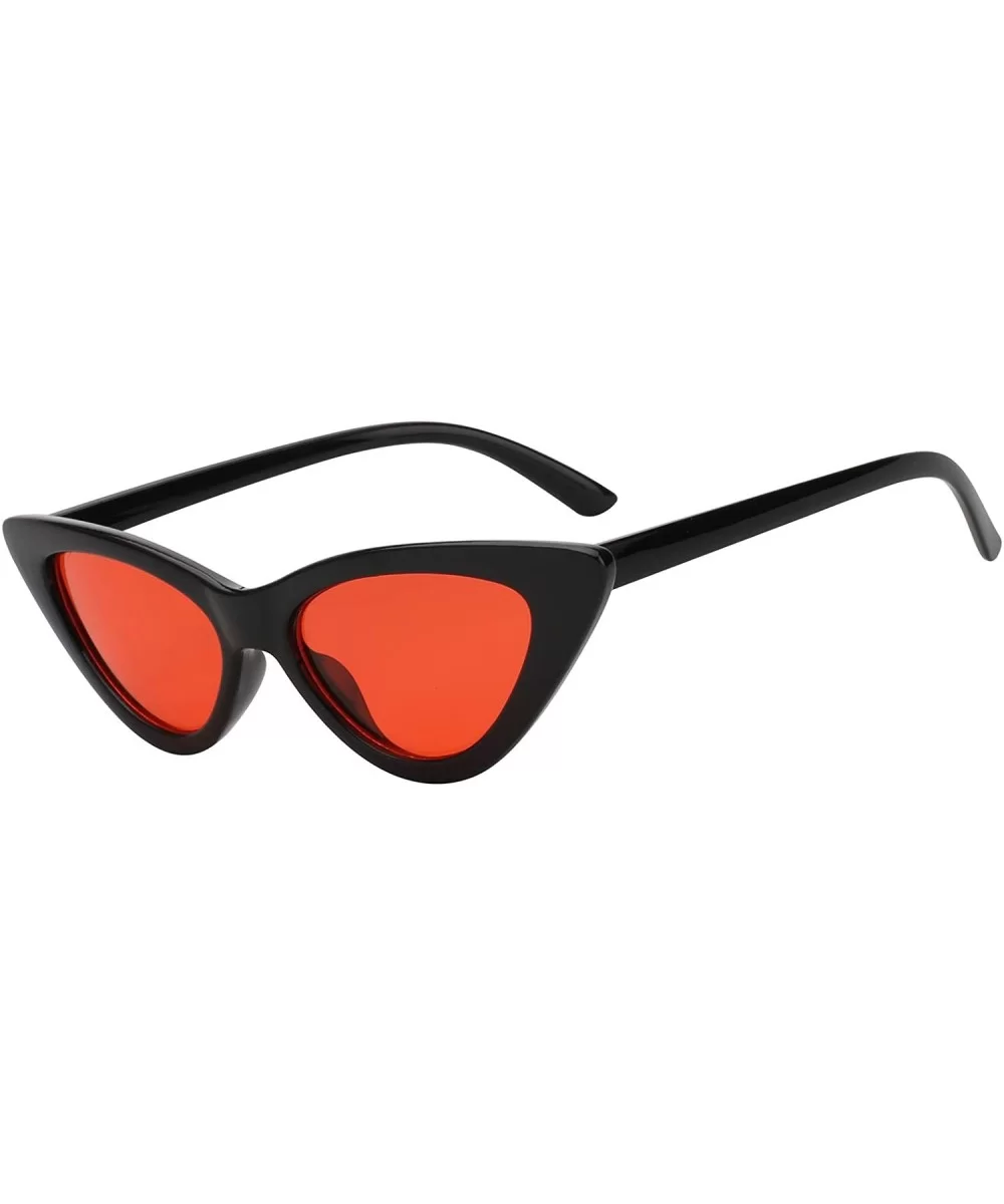 Women Retro Vintage Cat Eye Narrow Slim Sunglasses Goggles Plastic Frame - Black-red - C718I2IYEGW $12.02 Cat Eye