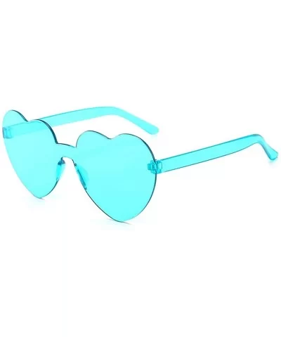 Heart Oversized Rimless Sunglasses One Piece Heart Shape Eyewear Colored Sunglasses for Women - Cyan - C518ZCTZMHQ $12.85 Rim...