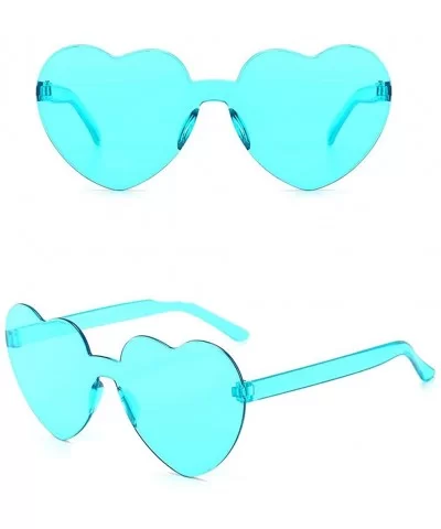 Heart Oversized Rimless Sunglasses One Piece Heart Shape Eyewear Colored Sunglasses for Women - Cyan - C518ZCTZMHQ $12.85 Rim...