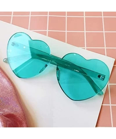 Heart Oversized Rimless Sunglasses One Piece Heart Shape Eyewear Colored Sunglasses for Women - Cyan - C518ZCTZMHQ $12.85 Rim...