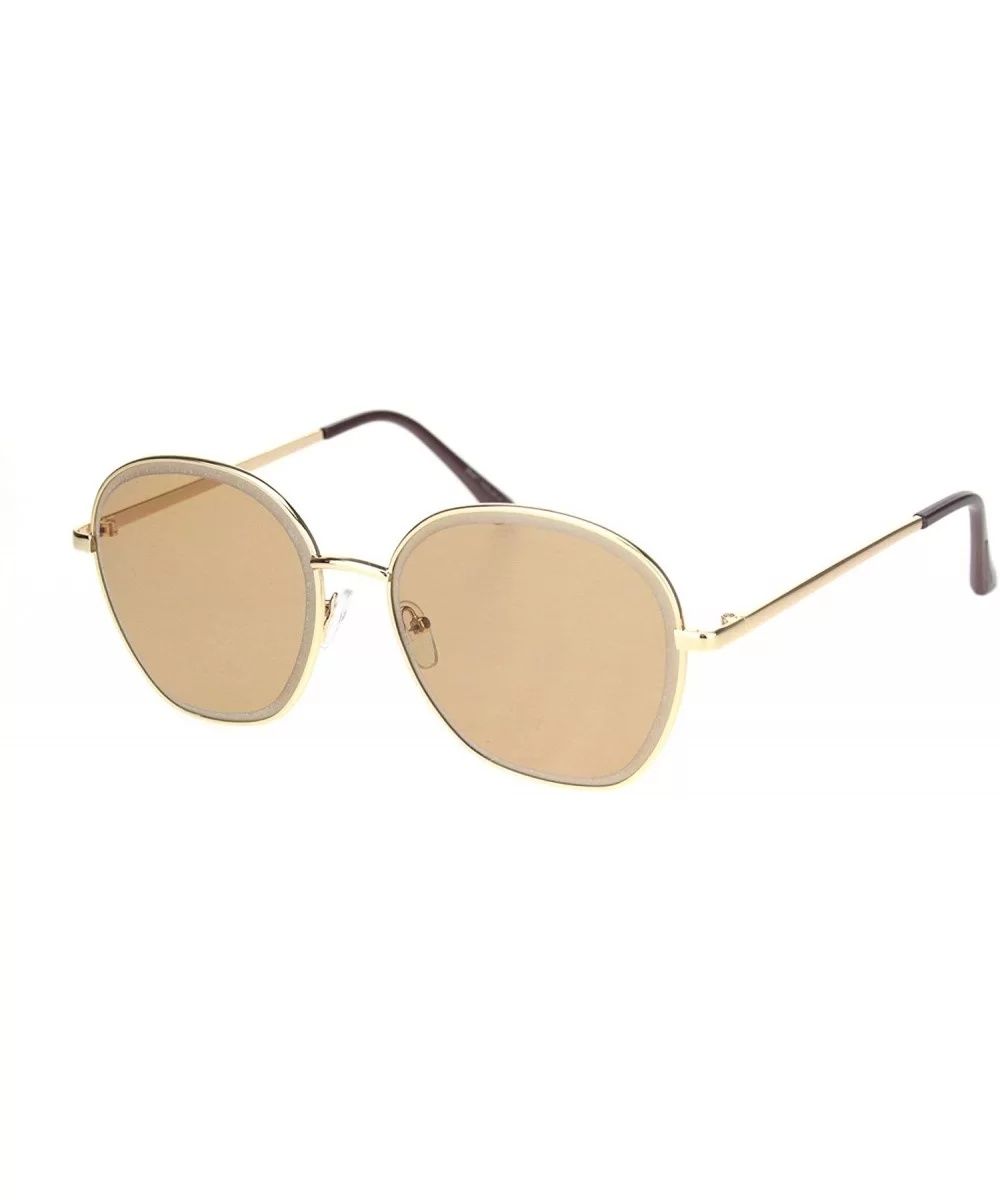 Womens Beveled Edge Round 90s Dad Metal Rim Sunglasses - Gold Light Solid Brown - CB18MCX35N0 $17.06 Rectangular