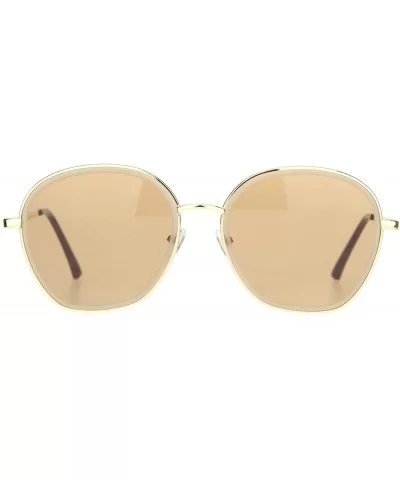 Womens Beveled Edge Round 90s Dad Metal Rim Sunglasses - Gold Light Solid Brown - CB18MCX35N0 $17.06 Rectangular
