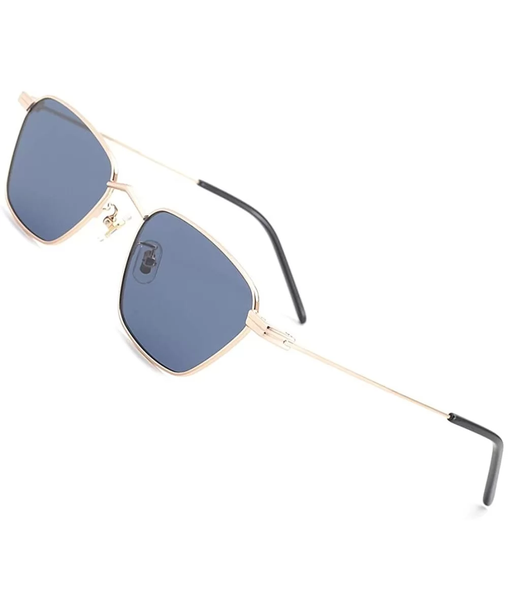 Polarized Sunglasses Men Women Geometric Trapezoid Small Vintage Metal Frame Retro Shade Glasses- UV400 - Blue - CV18AH0IZ9U ...