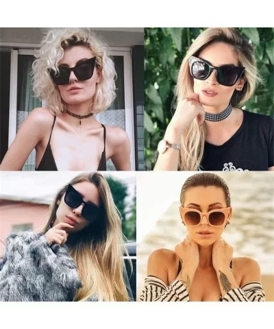 Women Oversized Cat Eye Sunglasses Vintage Retro Ladies Sun Glasses Female Color Mirror - Beige Yellow - C6199COOT6C $15.21 O...