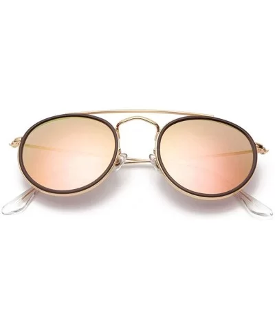 sunglasses polarized men women 51mm glass lens mirror round double - Pink - CA18WZT86OR $65.48 Round