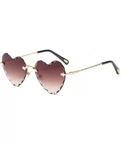 Heart Sunglasses Rimless Thin Metal Frame Heart Shaped Sun Glasses Cute Eyewear UV400 for Women - Dark Brown - CO18KX695EZ $2...
