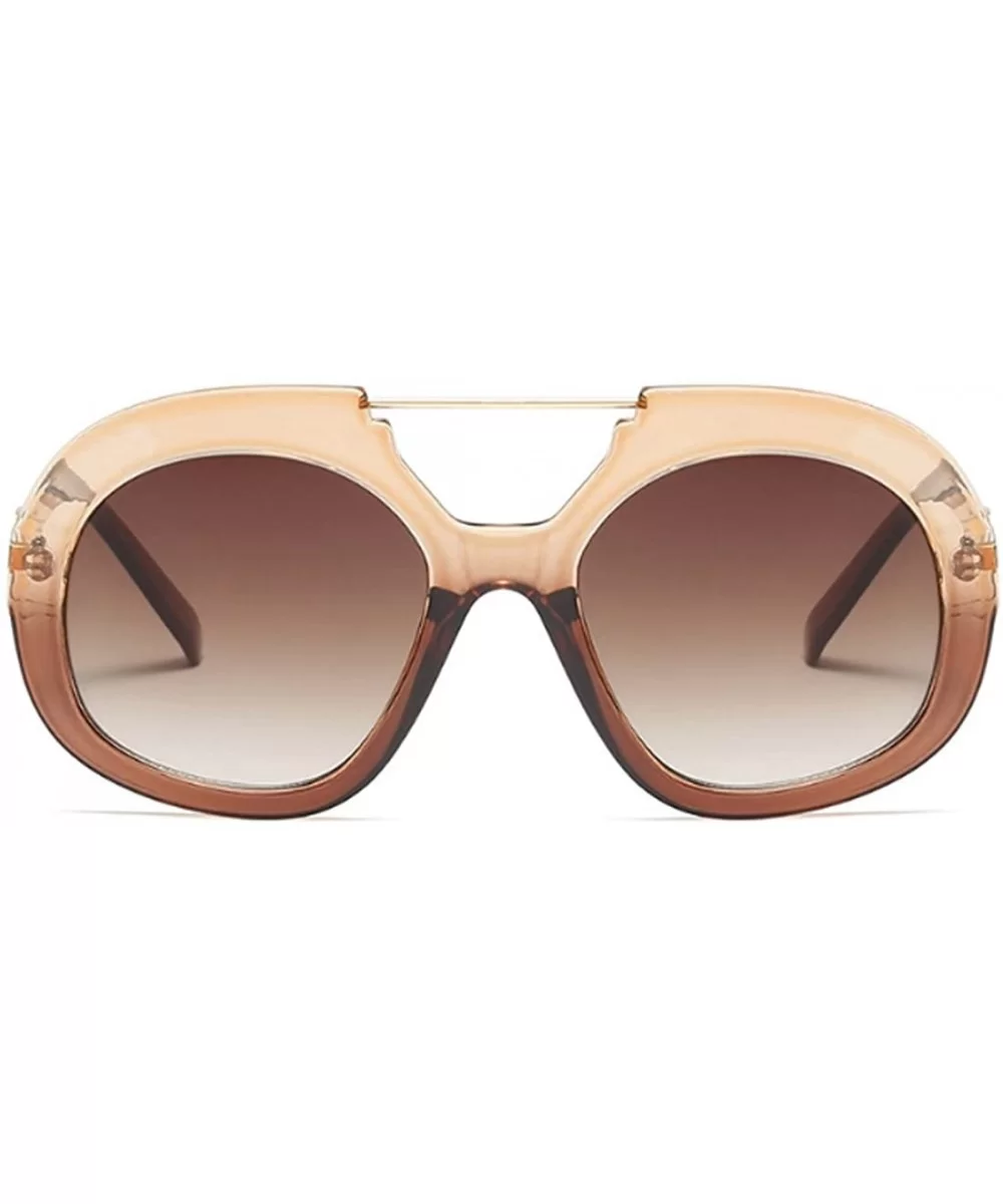 Big Round Oversized Double Bridge Sunglasses Metal Frame Retro Unisex - Brown - CU18DTOUZ4Y $15.56 Oval