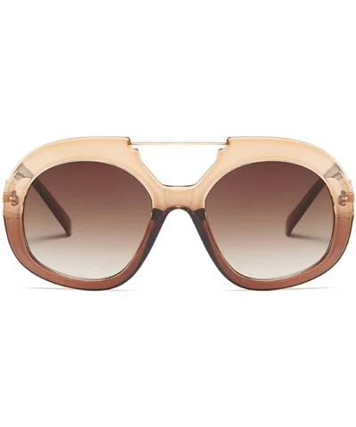 Big Round Oversized Double Bridge Sunglasses Metal Frame Retro Unisex - Brown - CU18DTOUZ4Y $15.56 Oval