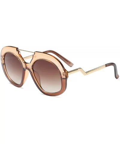 Big Round Oversized Double Bridge Sunglasses Metal Frame Retro Unisex - Brown - CU18DTOUZ4Y $15.56 Oval