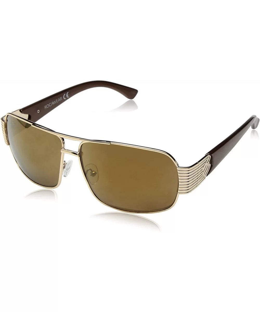 Mens Rectangular Semi-Rimless Metal Sunglasses with 100% UV Protection - Gold - CS180SOARC8 $64.85 Shield