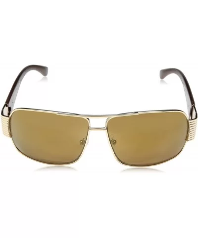 Mens Rectangular Semi-Rimless Metal Sunglasses with 100% UV Protection - Gold - CS180SOARC8 $64.85 Shield