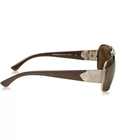 Mens Rectangular Semi-Rimless Metal Sunglasses with 100% UV Protection - Gold - CS180SOARC8 $64.85 Shield