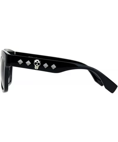 Womens Gothic Skull Emblem Thick Plastic Horn Rim Sunglasses - Black Smoke - CU18L4RTENX $12.23 Rectangular