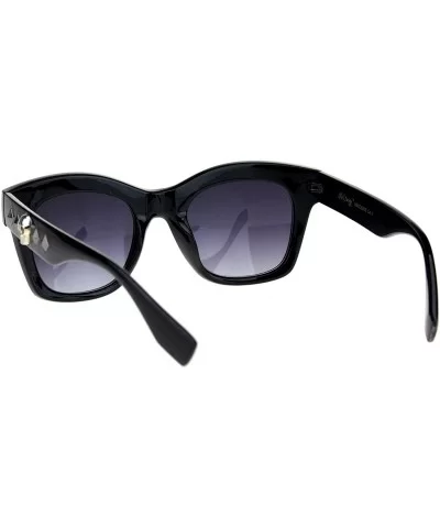 Womens Gothic Skull Emblem Thick Plastic Horn Rim Sunglasses - Black Smoke - CU18L4RTENX $12.23 Rectangular