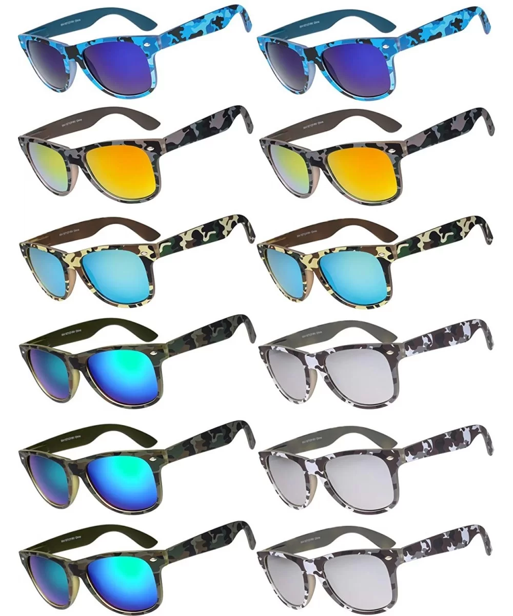 Wholesale 80'S Retro Style Bulk Lot Promotional Unisex Sunglasses - 12 Pack - Stcfrv-camo Rubber - CX190U0DOS7 $72.57 Wayfarer