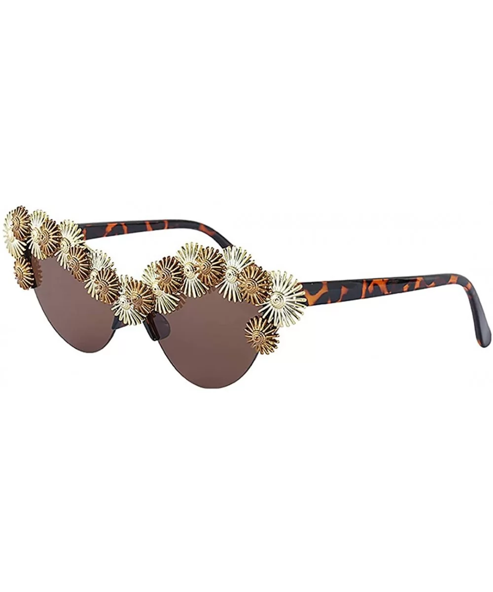 Stylish Metal Bee Decoration Sunglasses UV Protection Frame - Leopard Frame/Daisy - C61939WDUAN $23.77 Cat Eye