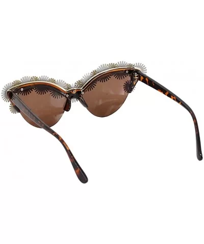 Stylish Metal Bee Decoration Sunglasses UV Protection Frame - Leopard Frame/Daisy - C61939WDUAN $23.77 Cat Eye