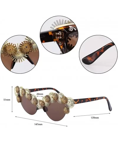 Stylish Metal Bee Decoration Sunglasses UV Protection Frame - Leopard Frame/Daisy - C61939WDUAN $23.77 Cat Eye