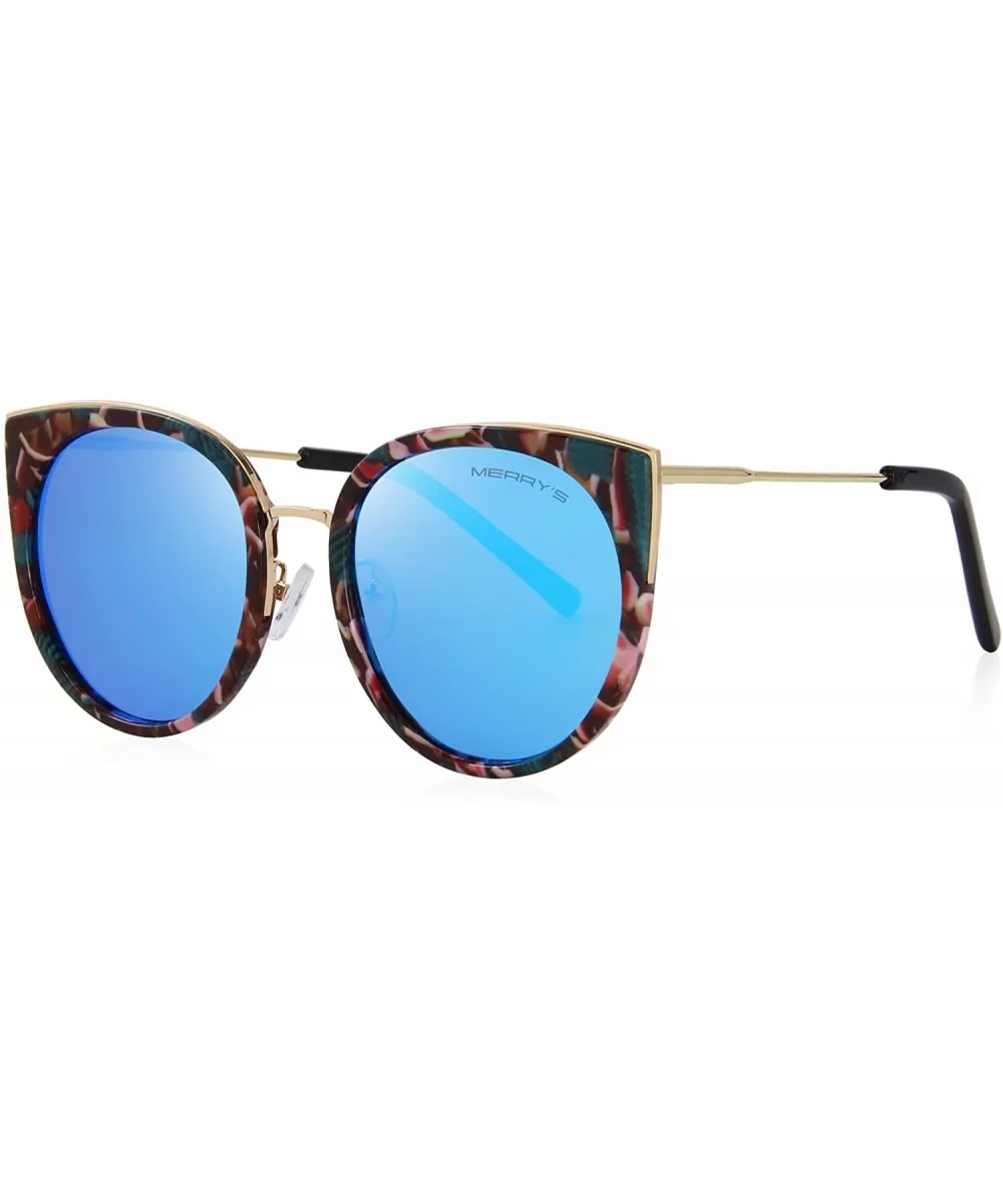 Cat Eye Sunglasses Women Retro Polarized Brand Sun Glasses S6018 - Flower&blue - C1186D89KWU $21.35 Square