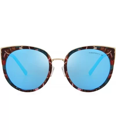 Cat Eye Sunglasses Women Retro Polarized Brand Sun Glasses S6018 - Flower&blue - C1186D89KWU $21.35 Square