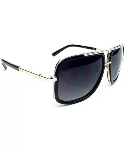 Mach Designer Square Aviator Men Women Sunglasses - Black Lens - Black Gold Frame - CZ18OIG4HLM $15.11 Aviator