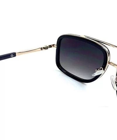 Mach Designer Square Aviator Men Women Sunglasses - Black Lens - Black Gold Frame - CZ18OIG4HLM $15.11 Aviator