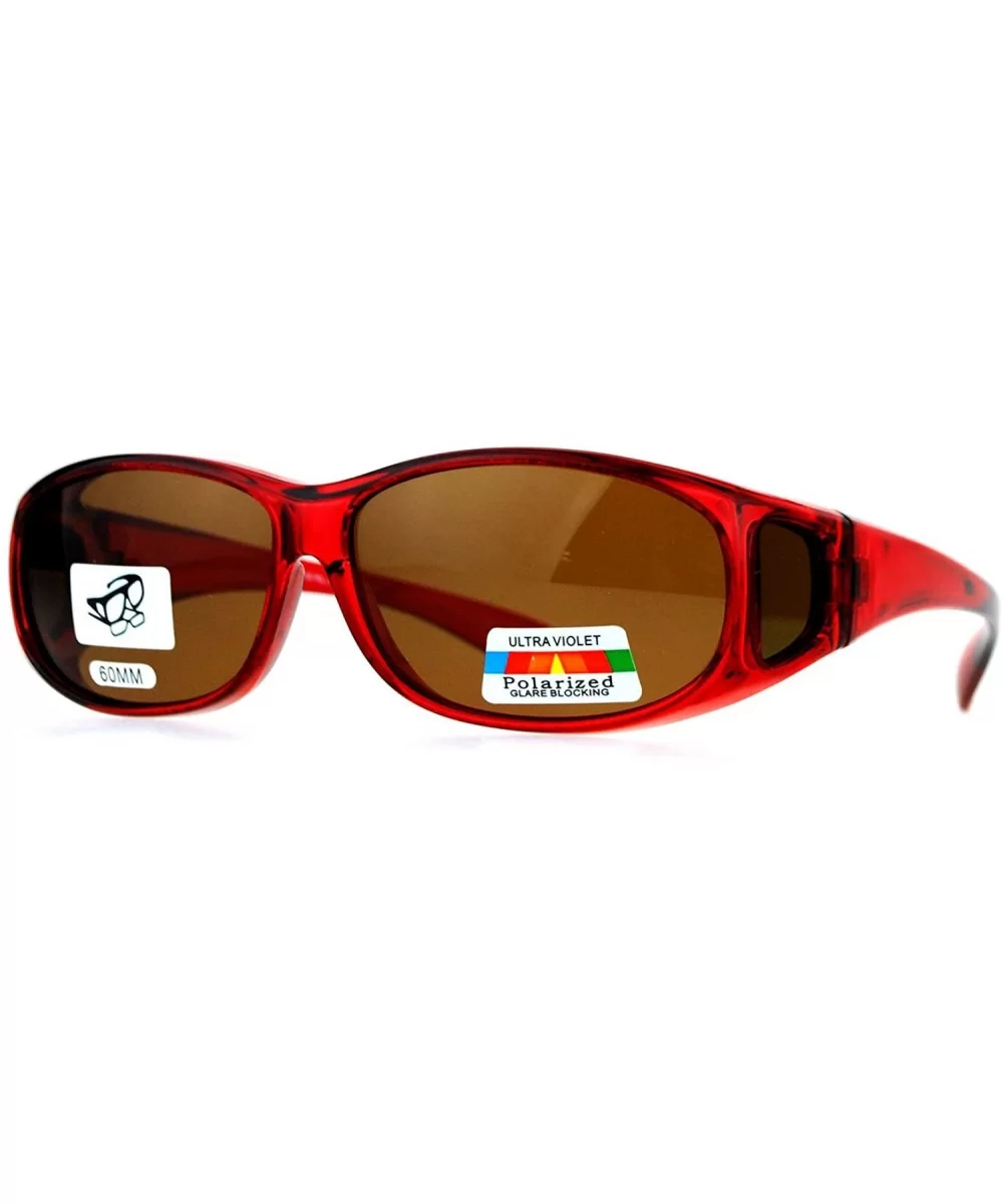 Polarized Fit Over Glasses Womens Sunglasses Oval Rectangular Frame - Red - CG1873EXW38 $17.77 Oval