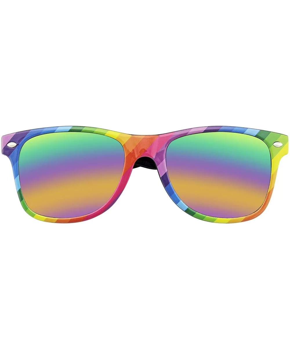 Horned Rim Retro 80s Party Festival Rainbow Mirrored Sunglasses for Men Women - Black - C5196SL4S06 $12.93 Oversized