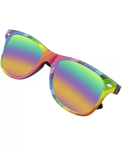 Horned Rim Retro 80s Party Festival Rainbow Mirrored Sunglasses for Men Women - Black - C5196SL4S06 $12.93 Oversized