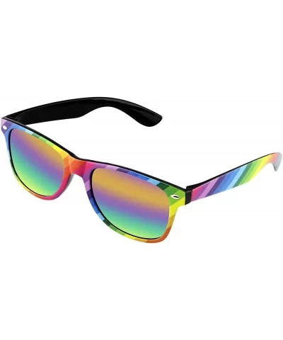 Horned Rim Retro 80s Party Festival Rainbow Mirrored Sunglasses for Men Women - Black - C5196SL4S06 $12.93 Oversized